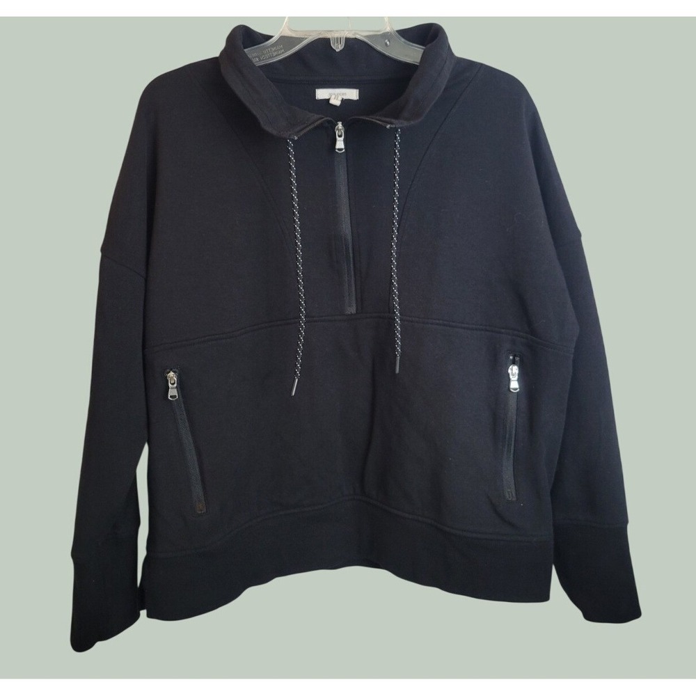Maurices Quarter Zip Pullover Sweatshirt Athleisure Minimalist SPORT Black LARGE